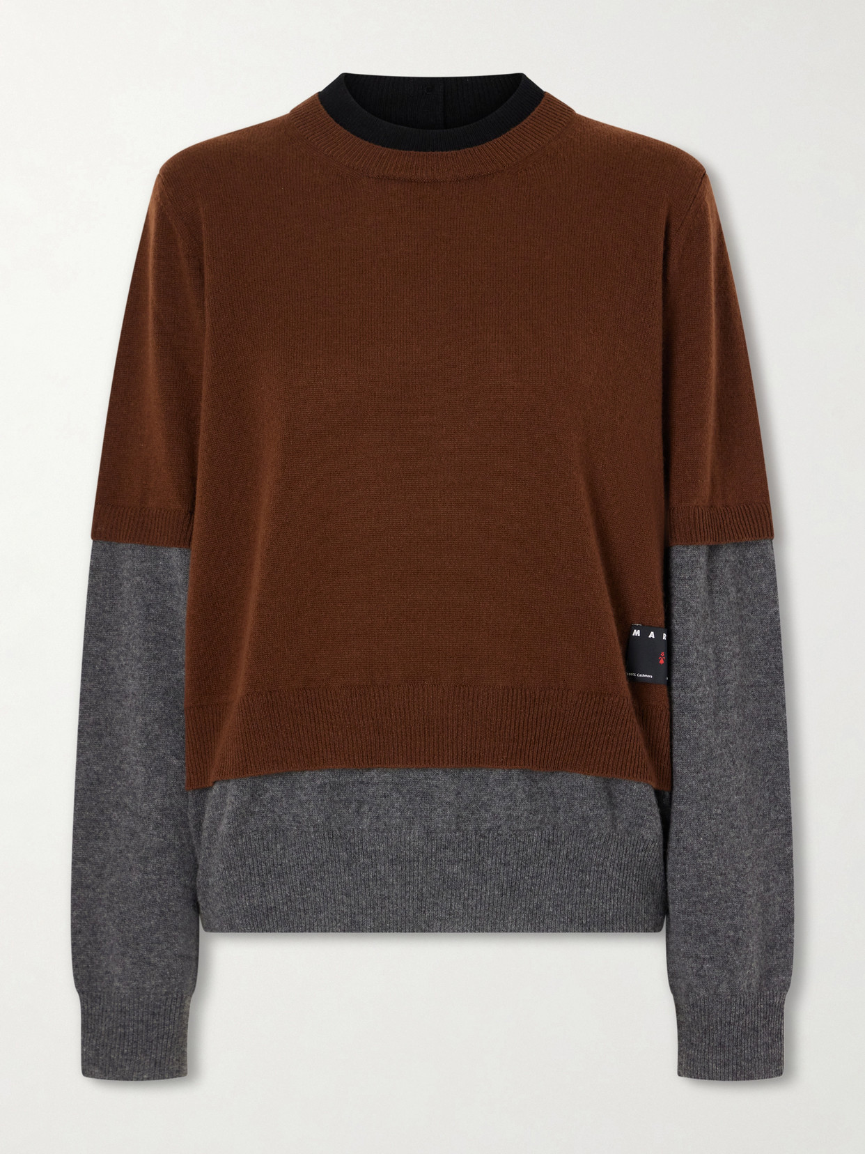 Marni Logo-appliquéd Cashmere Cardigan In Brown