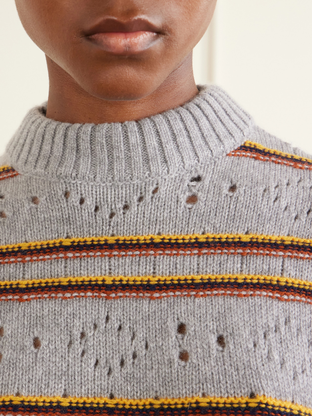 Cropped Striped Open-Knit Cashmere Sweater