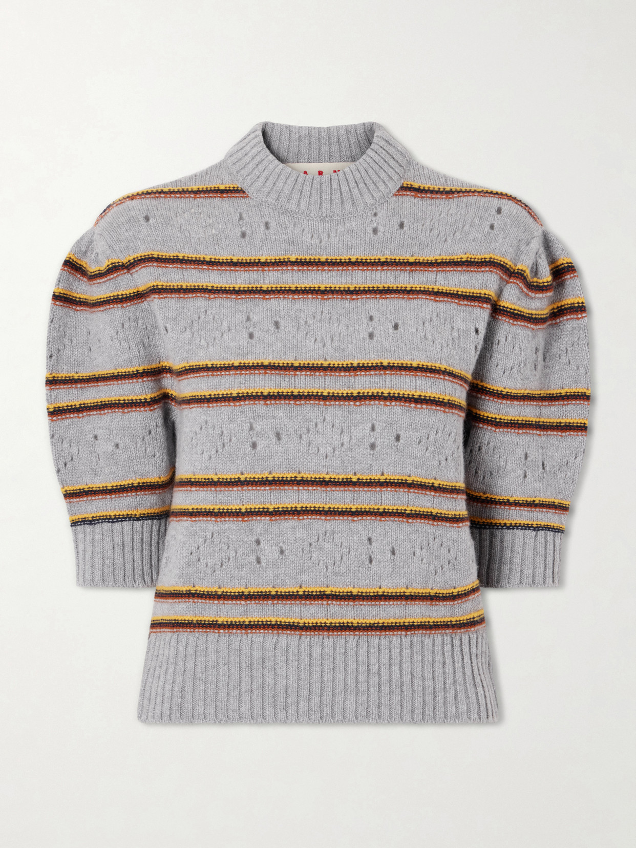 Cropped Striped Open-Knit Cashmere Sweater