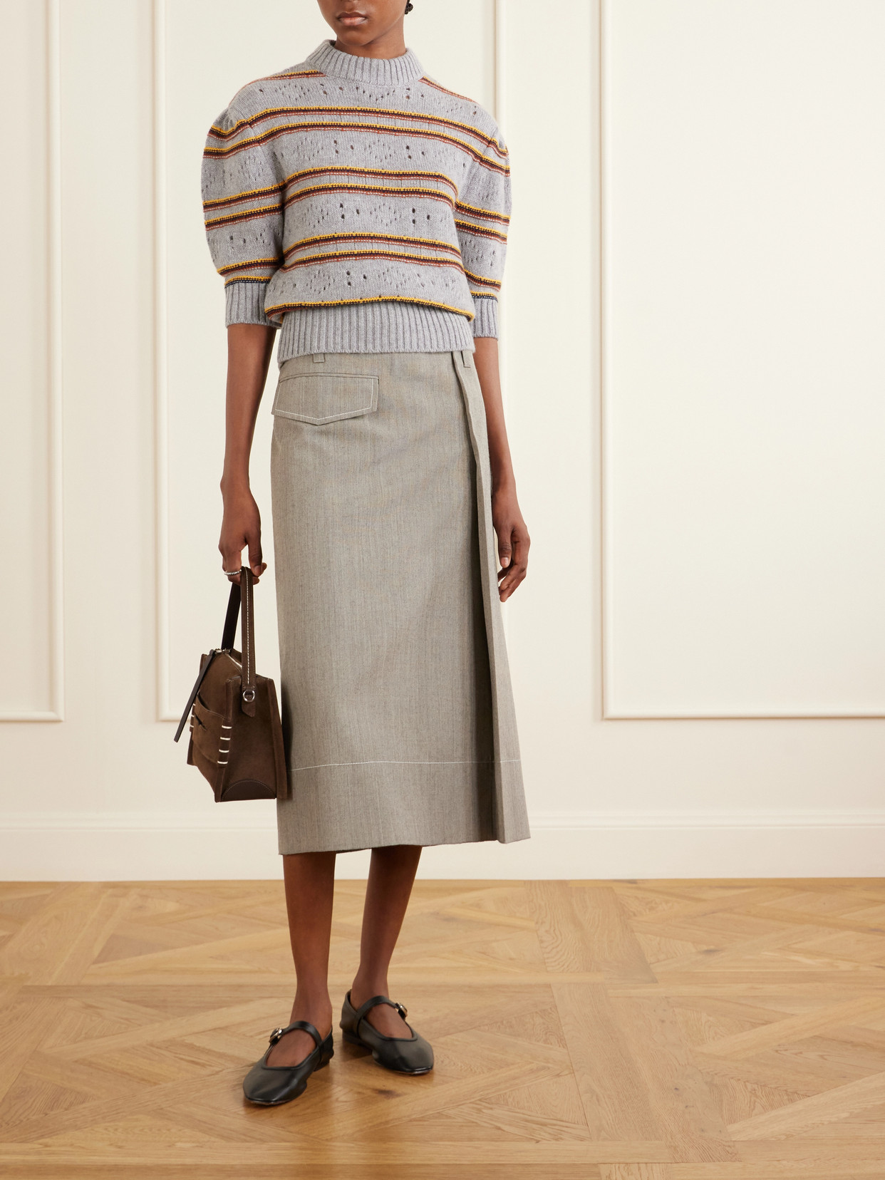 Cropped Striped Open-Knit Cashmere Sweater
