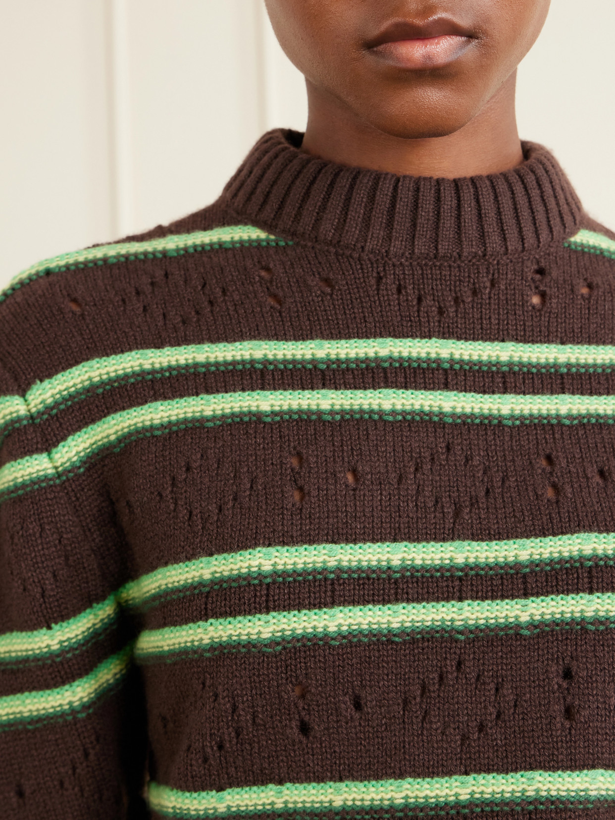 Cropped Striped Open-Knit Cashmere Sweater