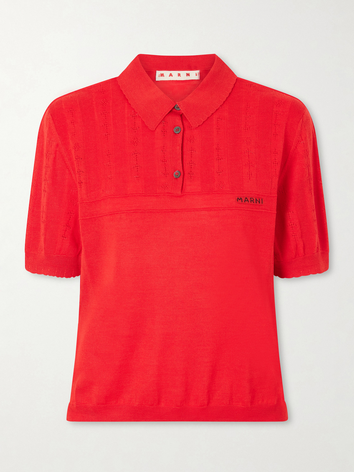 Marni Patterned Wool And Silk-blend Knitted Polo Shirt In Red