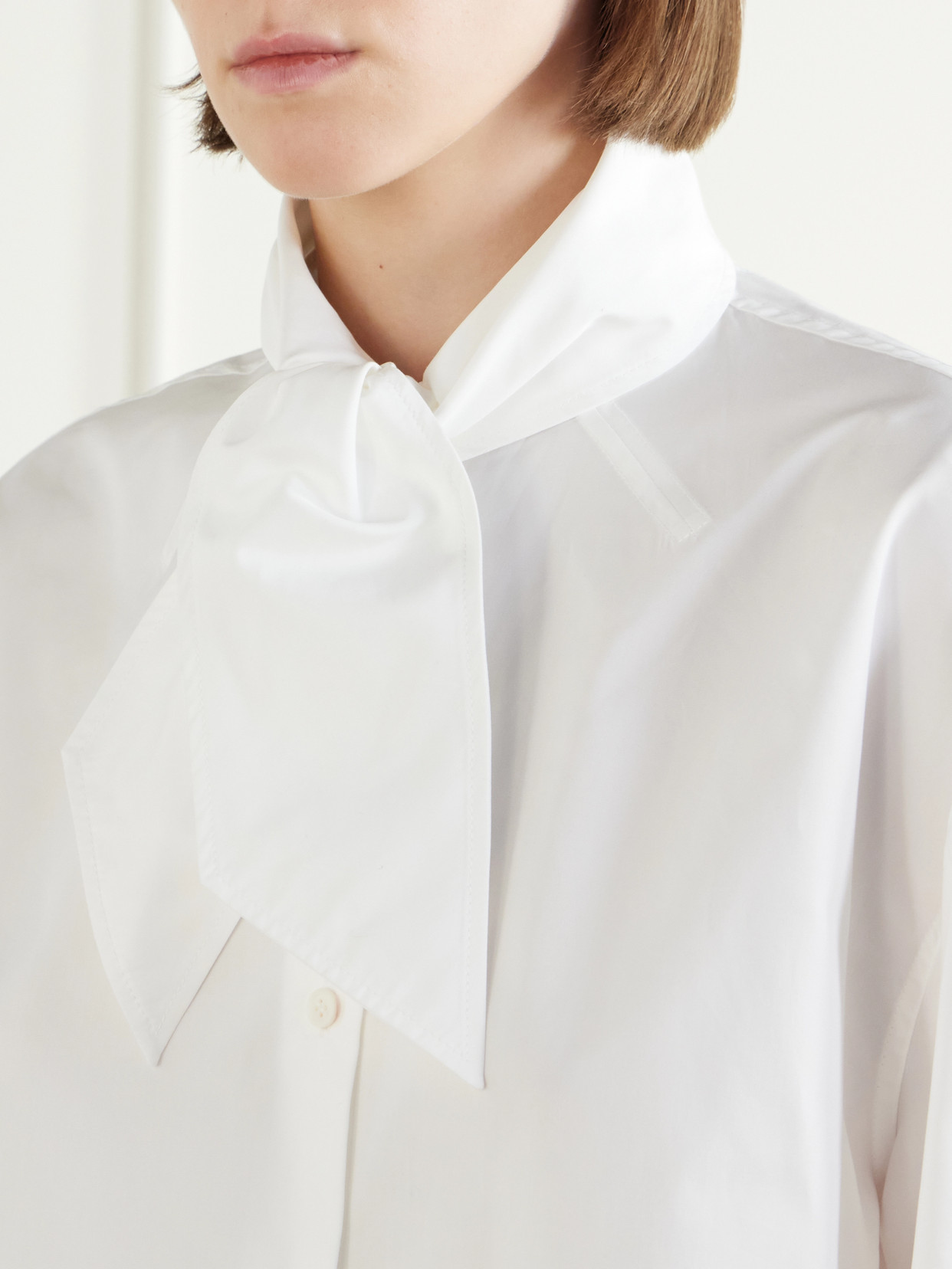 Scarf-Detailed Cotton-Poplin Shirt