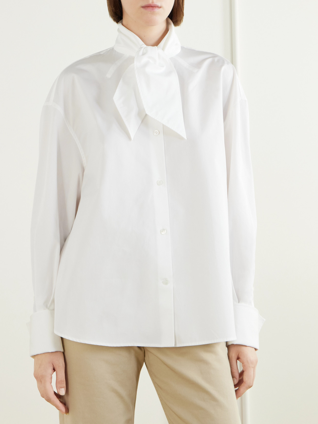 Scarf-Detailed Cotton-Poplin Shirt