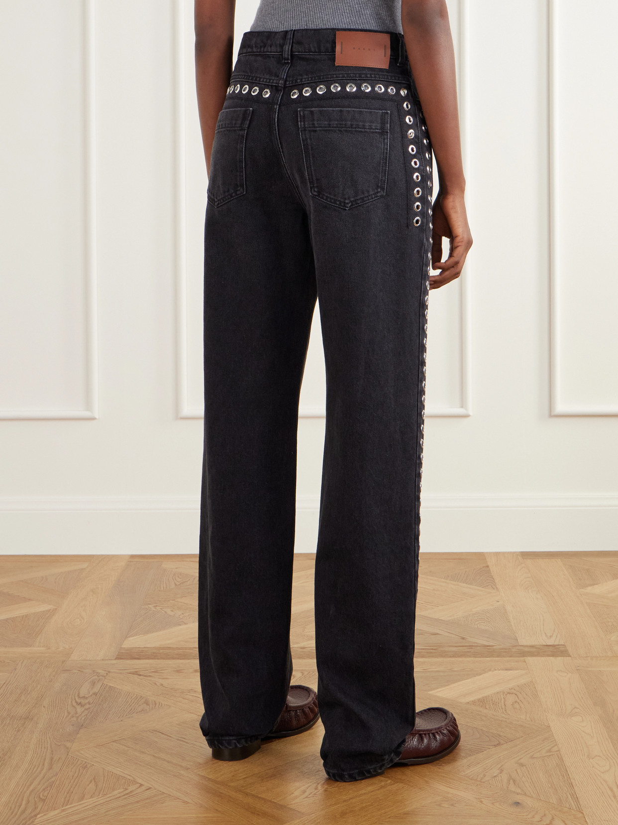 Embellished Mid-Rise Straight-Leg Jeans