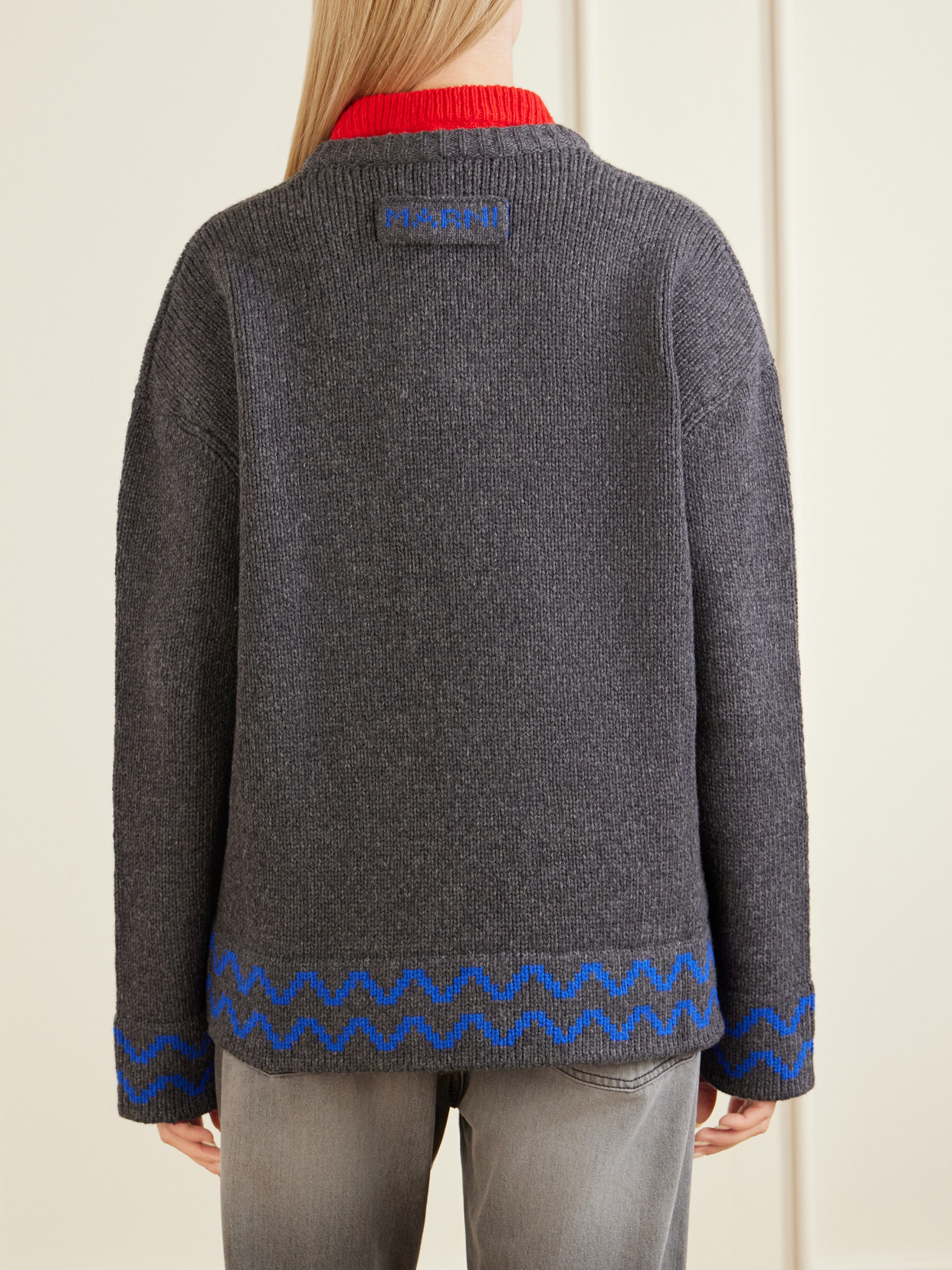 Marni Chevron-pattern Layered-effect Sweater In Gray