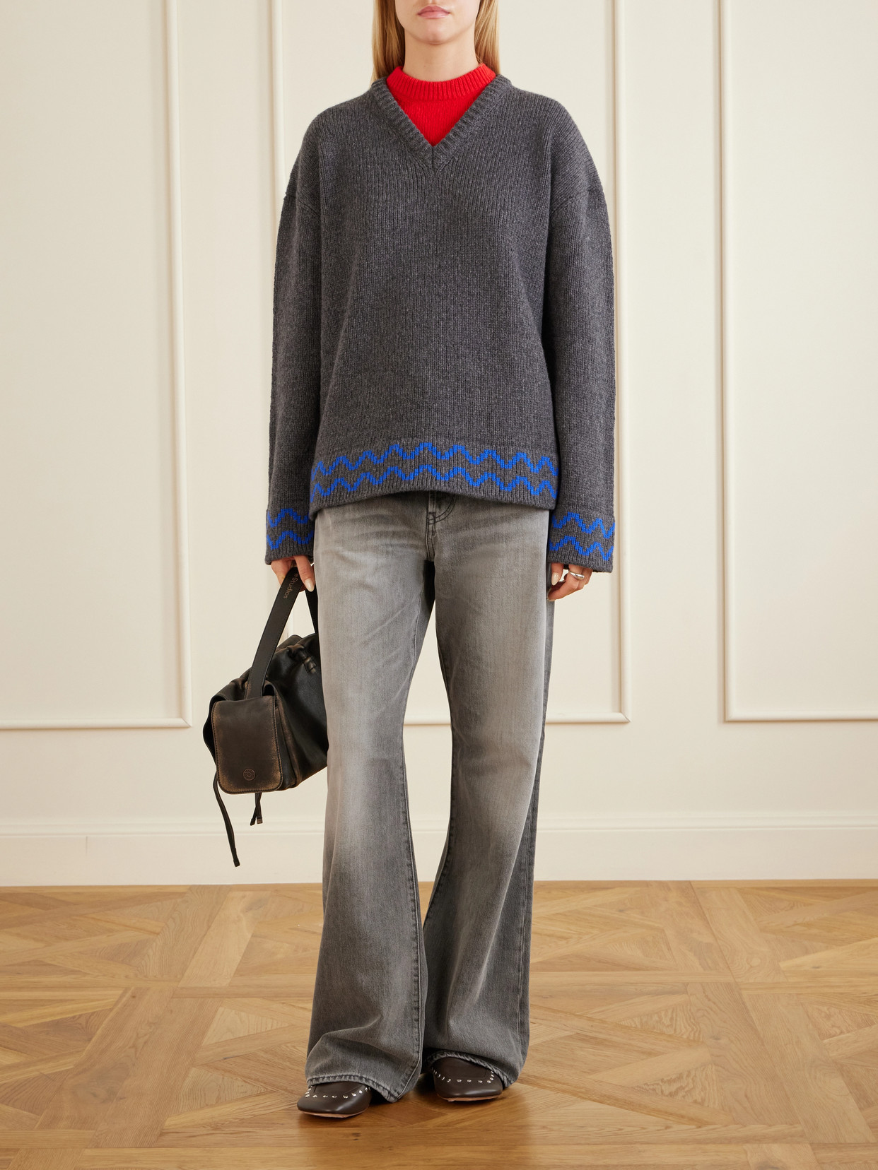 Marni Chevron-pattern Layered-effect Sweater In Gray