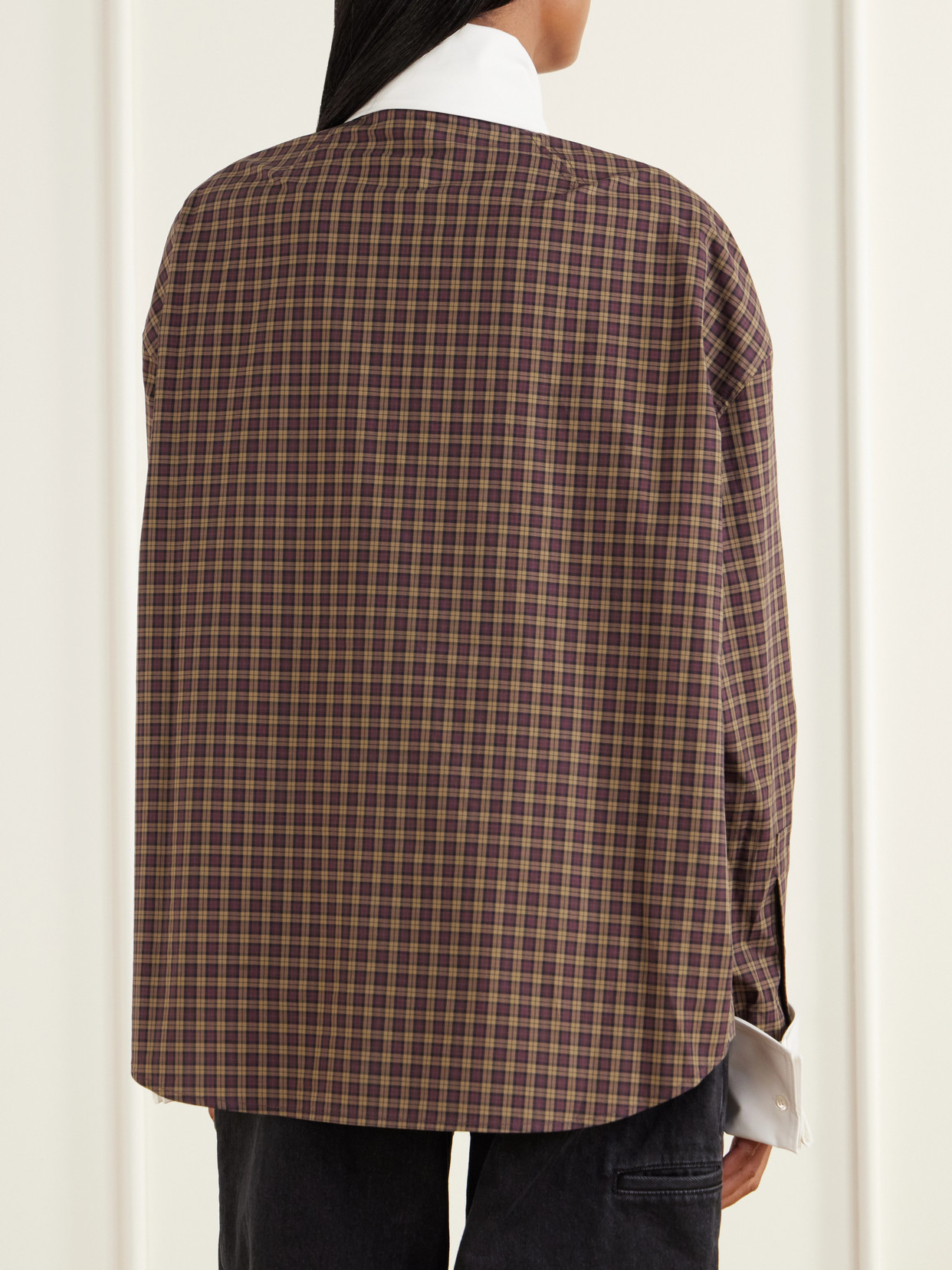 Scarf-Detailed Checked Cotton-Poplin Shirt