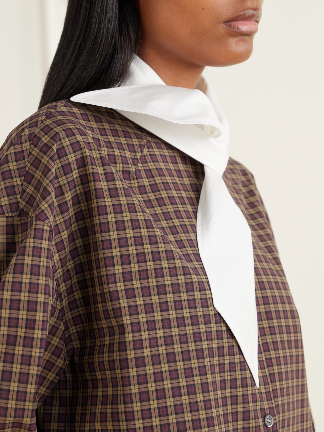 Scarf-Detailed Checked Cotton-Poplin Shirt