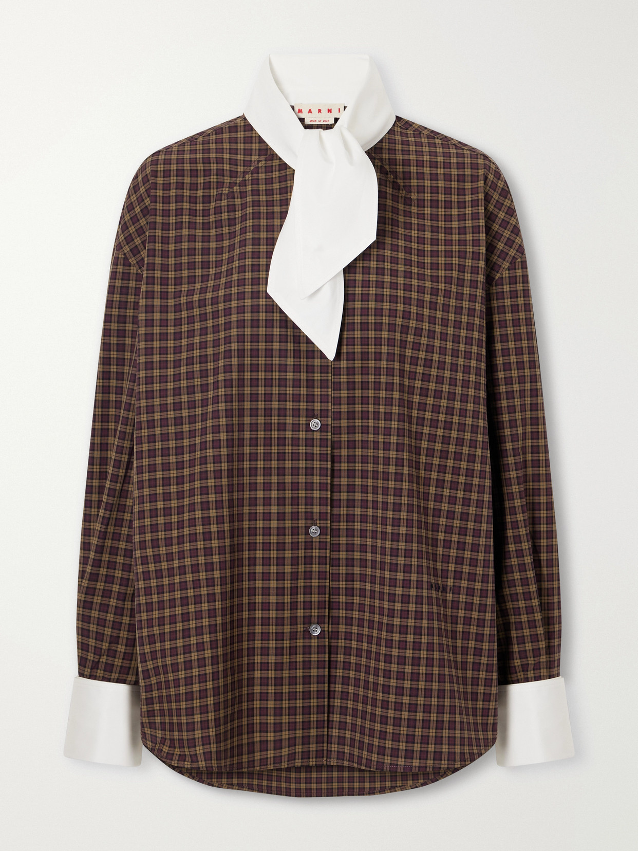 Scarf-Detailed Checked Cotton-Poplin Shirt