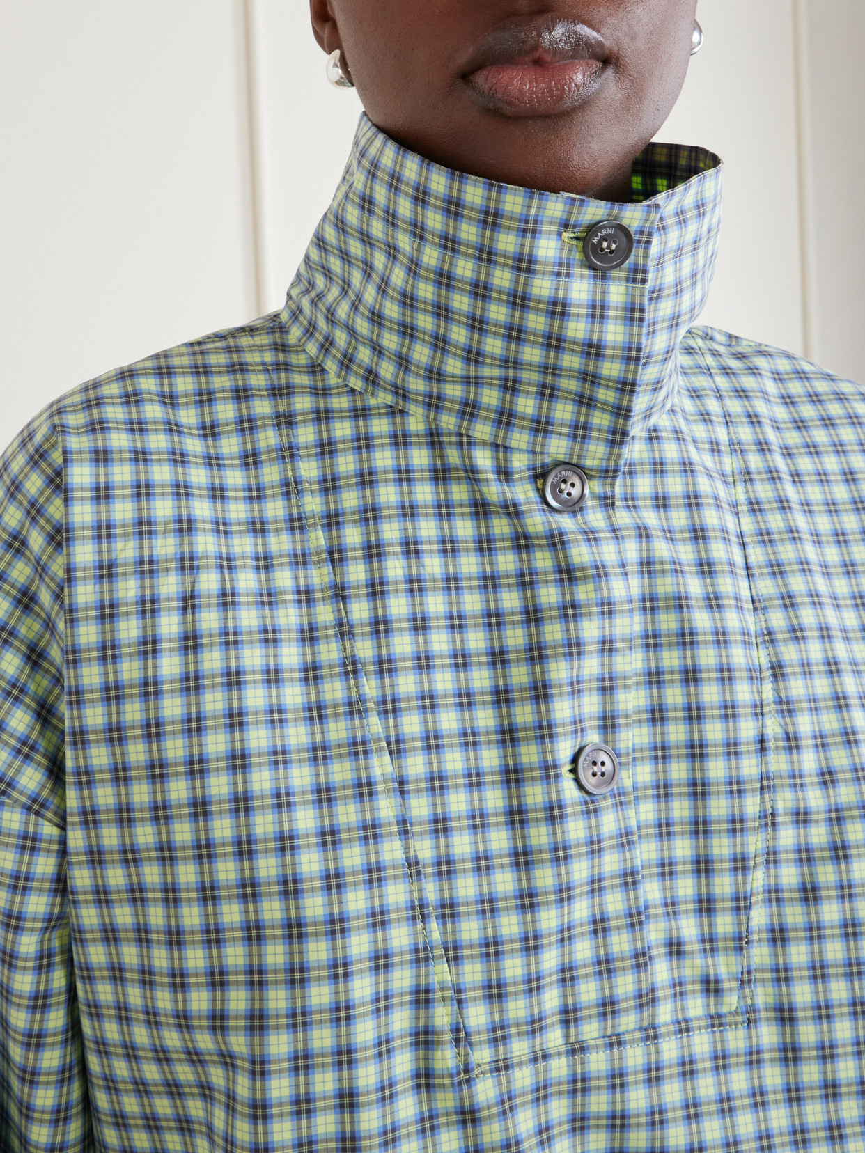 Marni Green Checked Poplin Blouse In Green