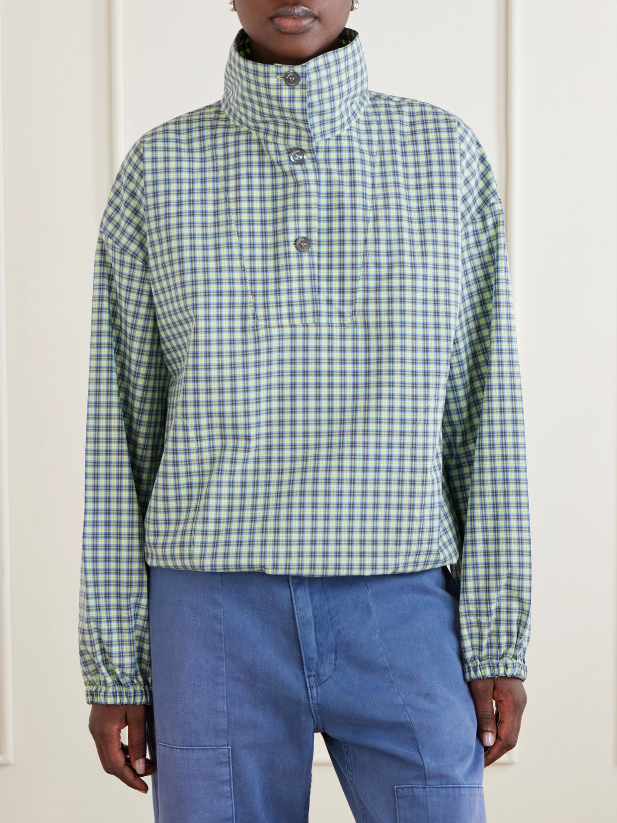 Marni Green Checked Poplin Blouse In Green