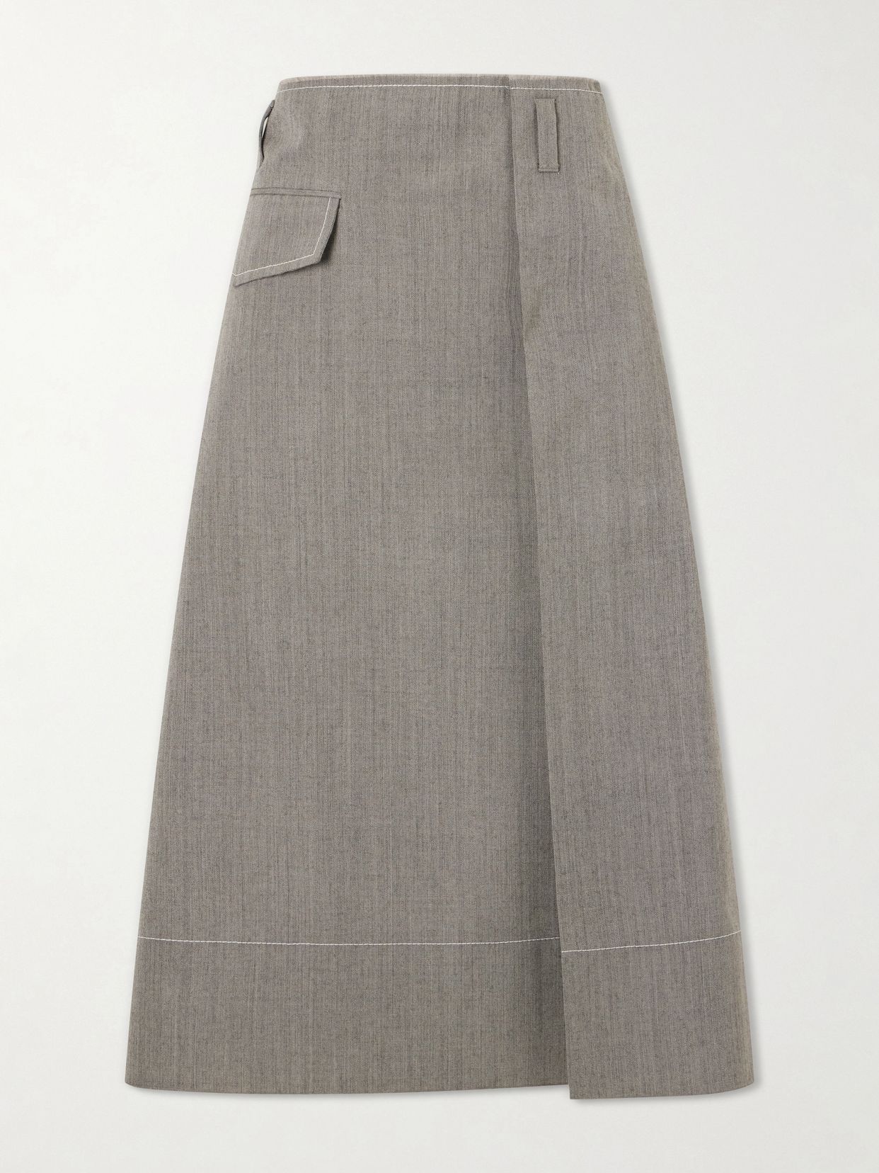 pleated virgin wool midi skirt