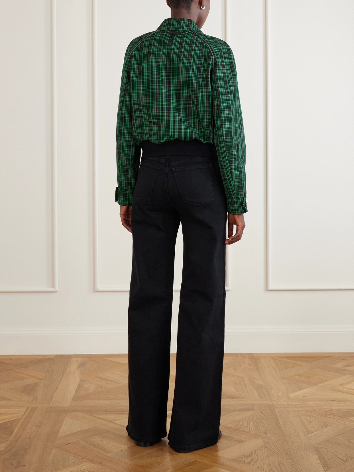 Cropped Checked Wool And Cotton-Blend Twill Jacket