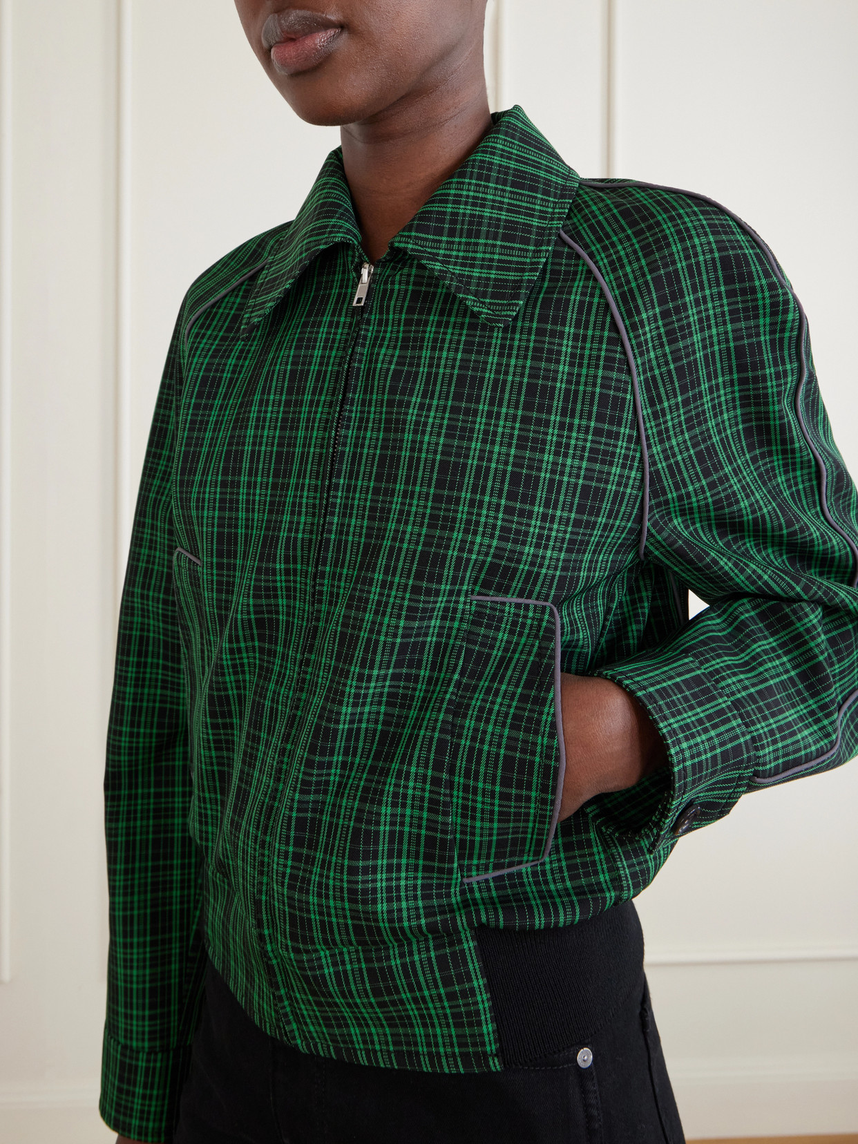 Cropped Checked Wool And Cotton-Blend Twill Jacket