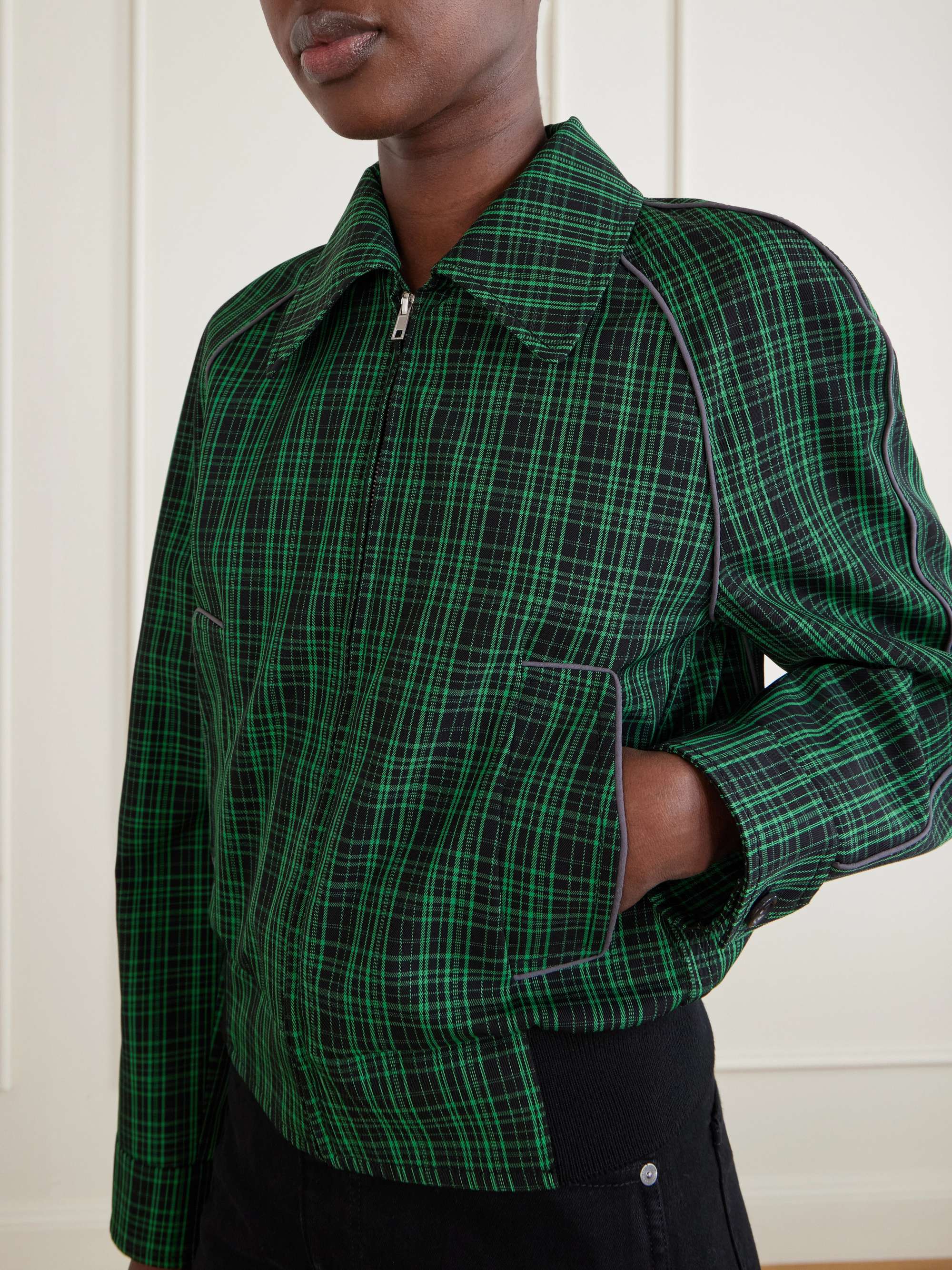 MARNI Cropped checked wool and cotton-blend twill jacket | NET-A