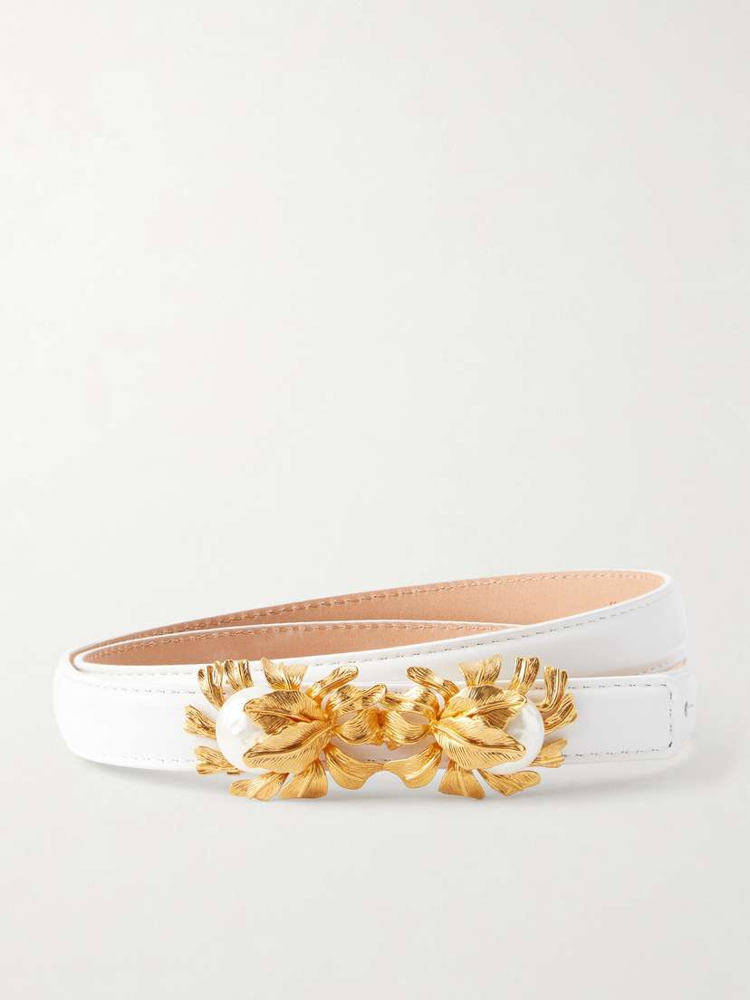 Sonia Petroff Moonflower Embellished Leather Belt