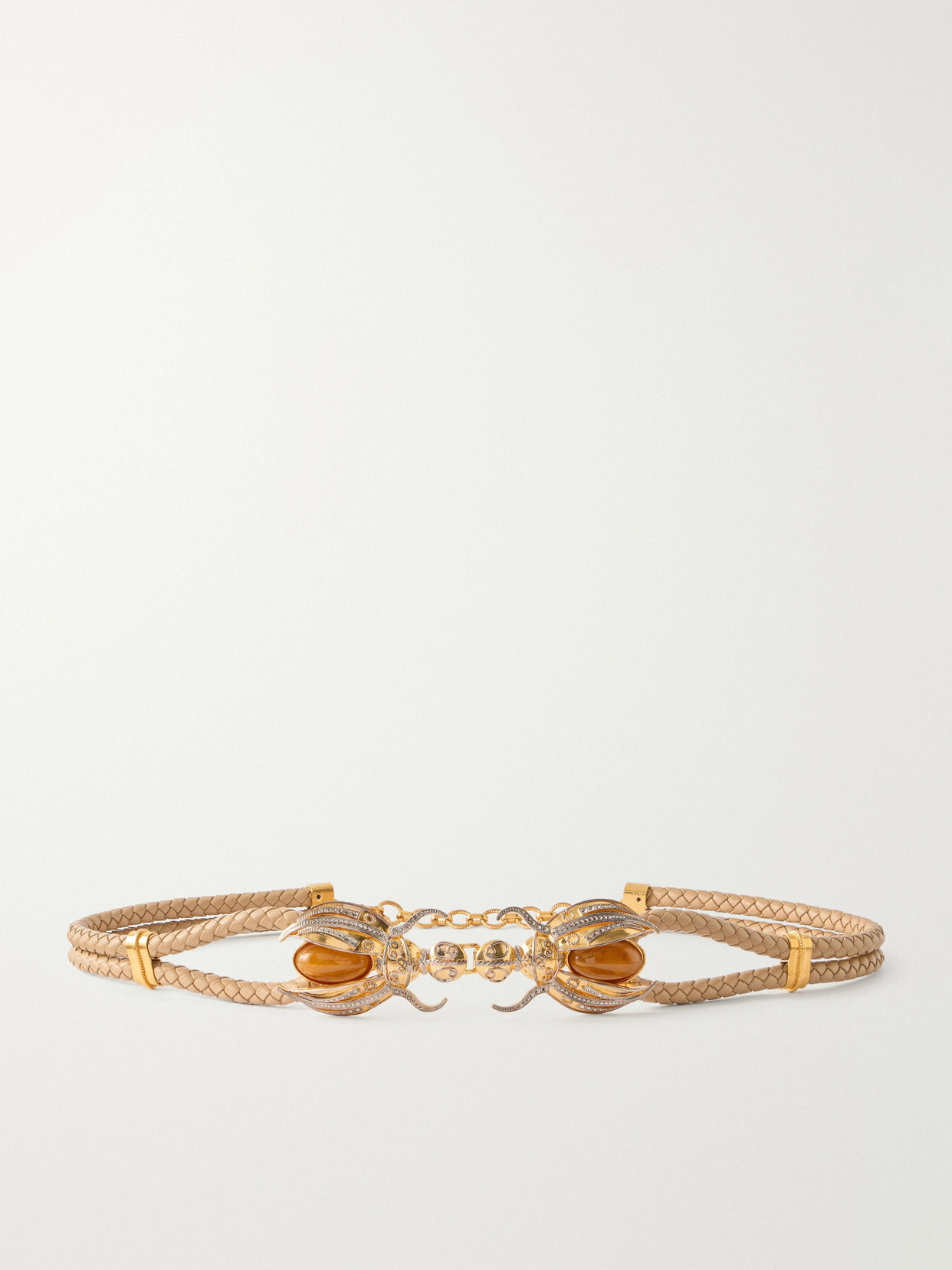 Sonia Petroff Scarab Gold-tone, Woven Leather And Amber Belt In Brown