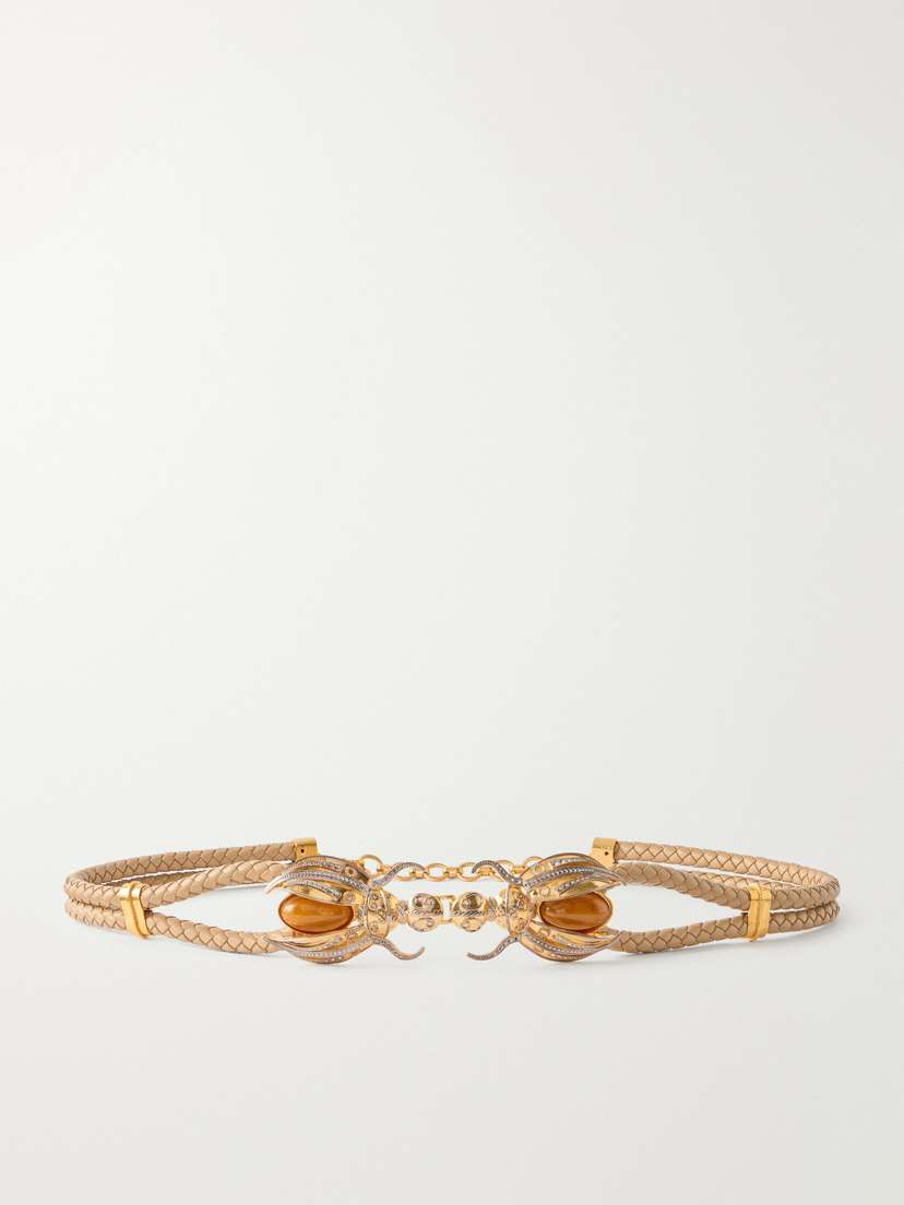 Sonia Petroff carab Gold-tone, Woven Leather And Amber Belt