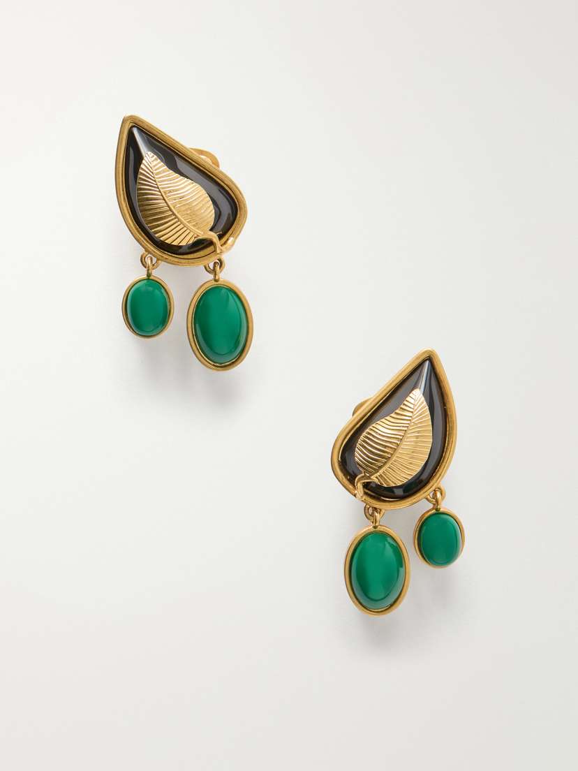 Sonia Petroff Leaf Enamel Gold-plated Earrings