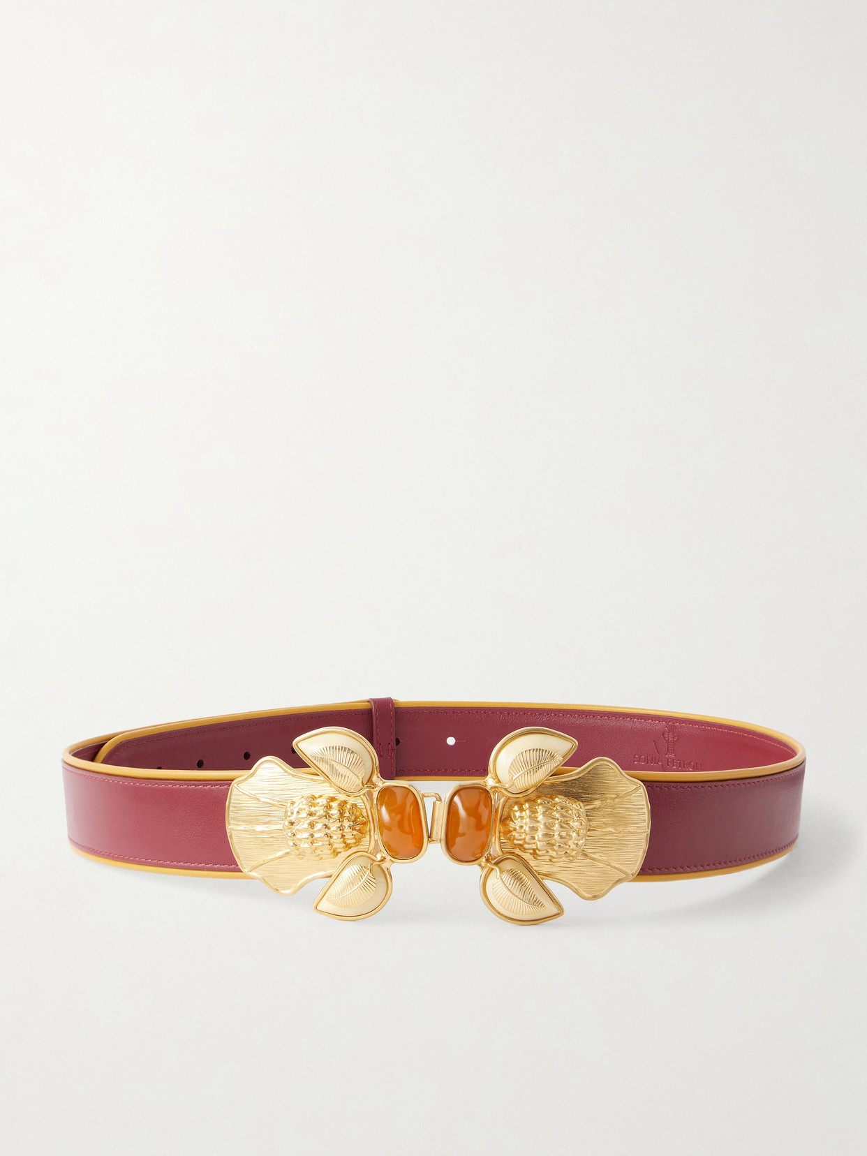 Sonia Petroff Bee Gold-tone And Leather Belt In Brown