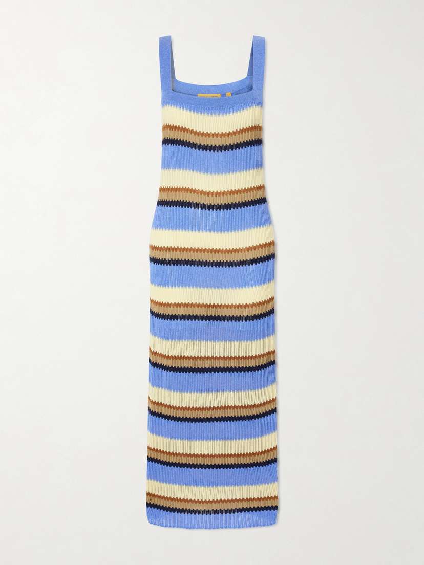 Guest In Residence Palazzo Striped Ribbed Silk And Linen-blend Midi Dress | Thumbnail 6