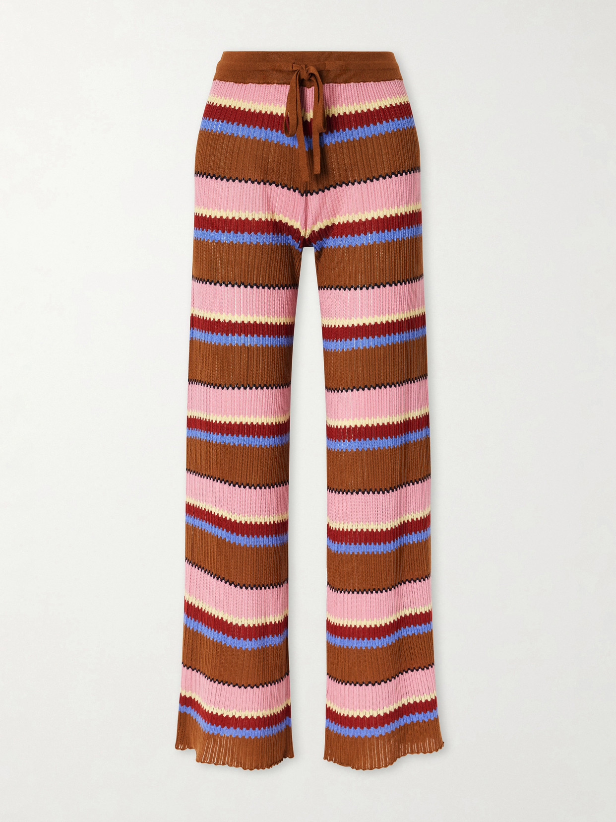 Guest In Residence - Palazzo Striped Ribbed Silk And Linen-blend Wide-leg Pants - Pink