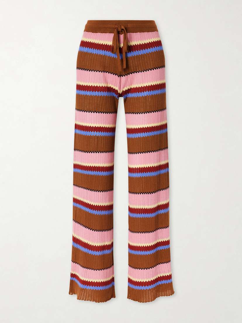 Guest In Residence Palazzo Striped Ribbed Silk And Linen-blend Wide-leg Pants | Thumbnail 6 Guest In Residence Palazzo Striped Ribbed Silk And Linen-blend Wide-leg Pants | Thumbnail 6