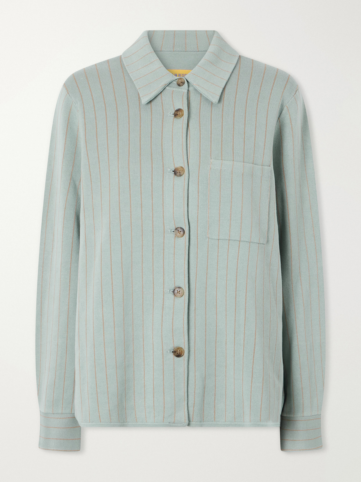 Guest In Residence Pinstriped Cotton And Silk-blend Shirt Cardigan In Green