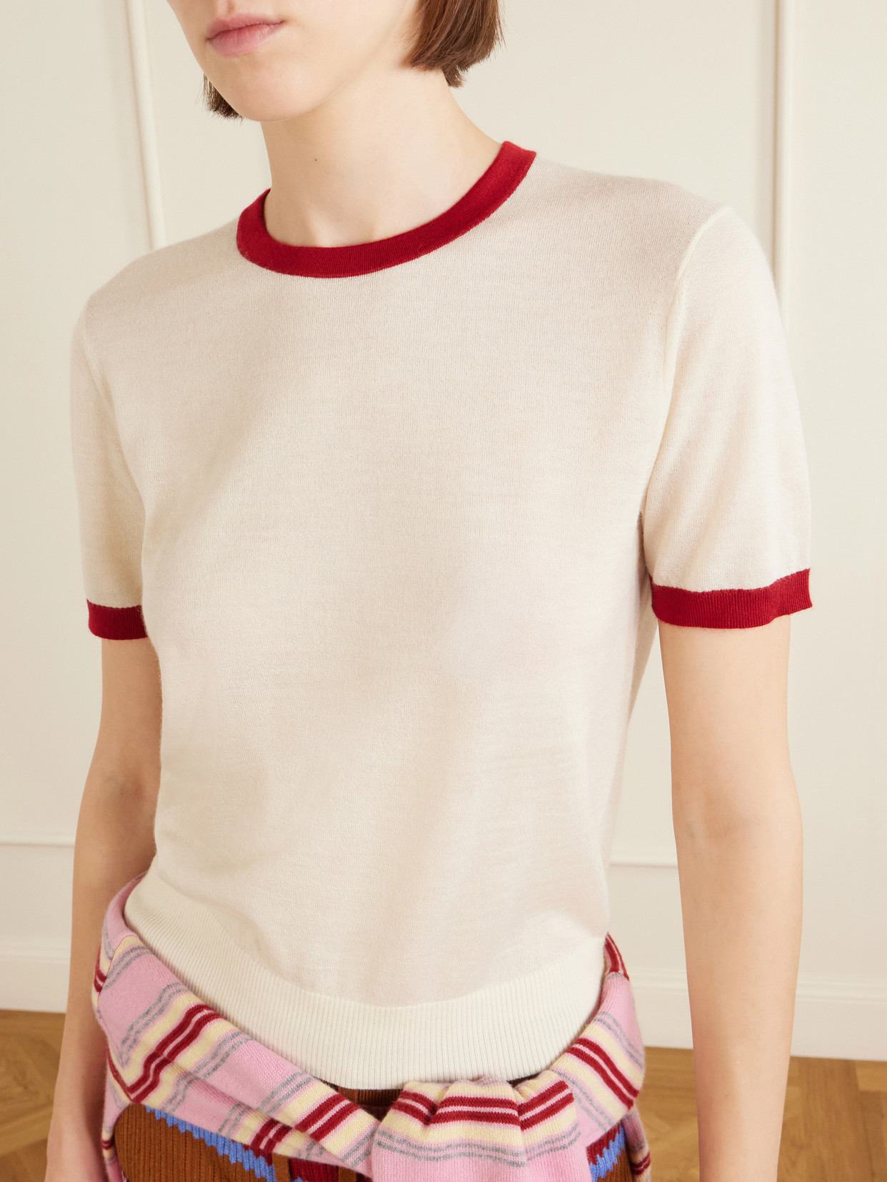Airy Ringer Cashmere T-Shirt