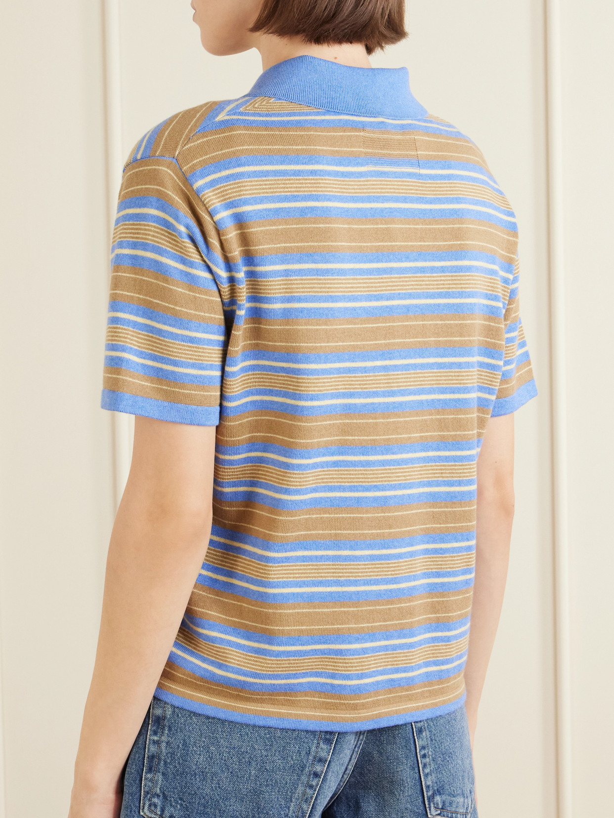 Striped Cotton And Cashmere-Blend Polo T-Shirt