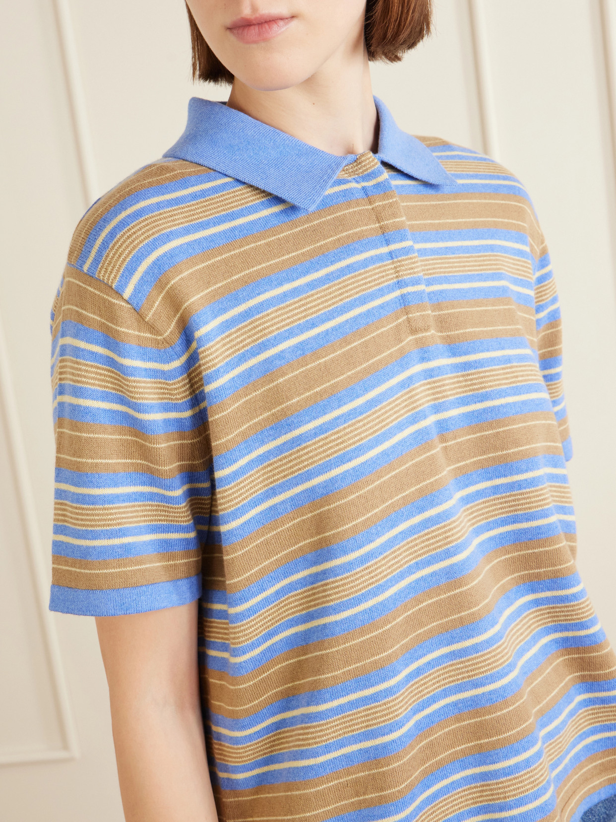 Striped Cotton And Cashmere-Blend Polo T-Shirt