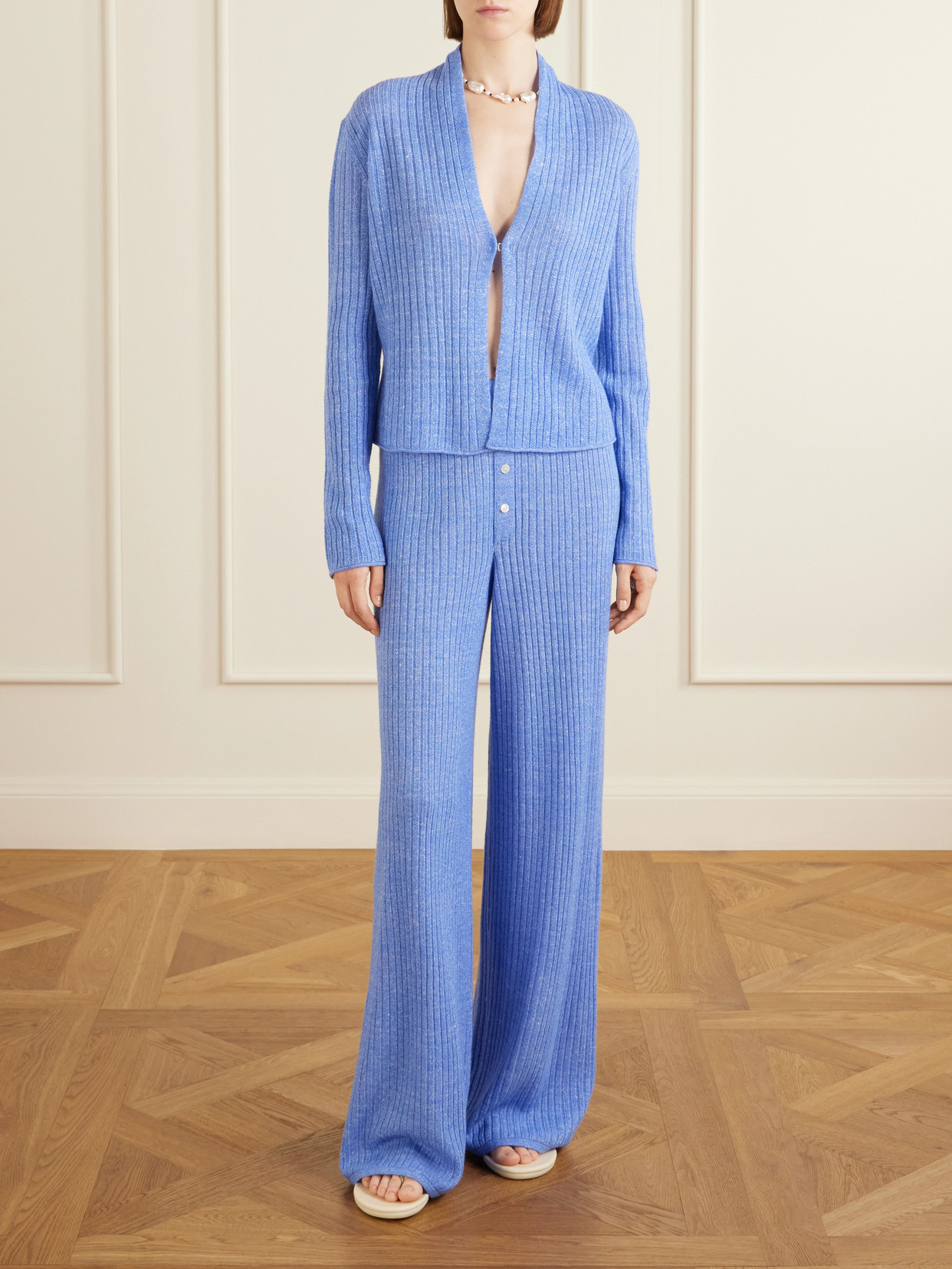 Everywear Ribbed Cashmere And Linen-Blend Wide-Leg Pants