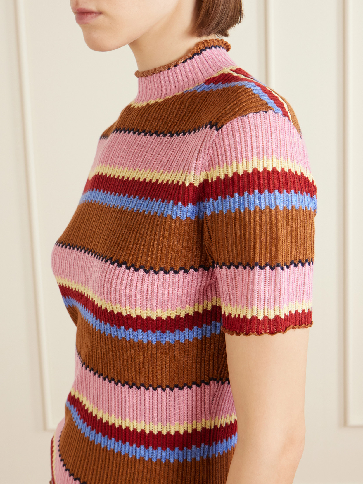 Palazzo Striped Ribbed Silk And Linen-Blend Top