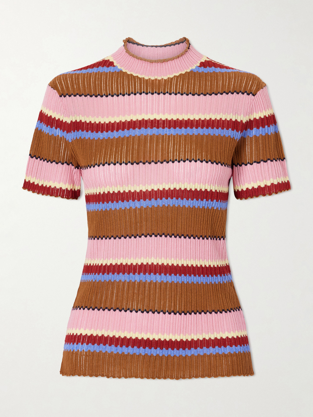 Palazzo Striped Ribbed Silk And Linen-Blend Top