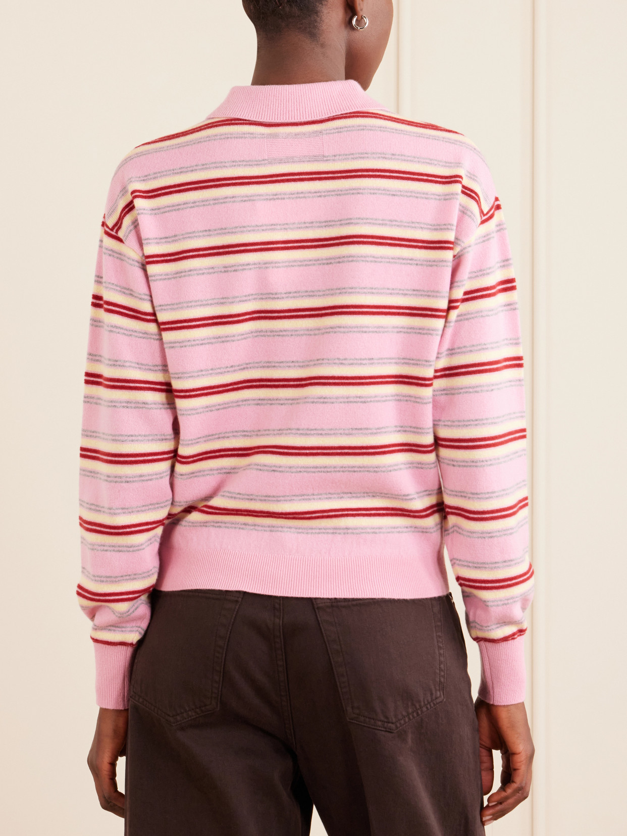 Guest In Residence Pink Striped Cashmere Knit Collegiate Stripe Polo Shirt In Multi
