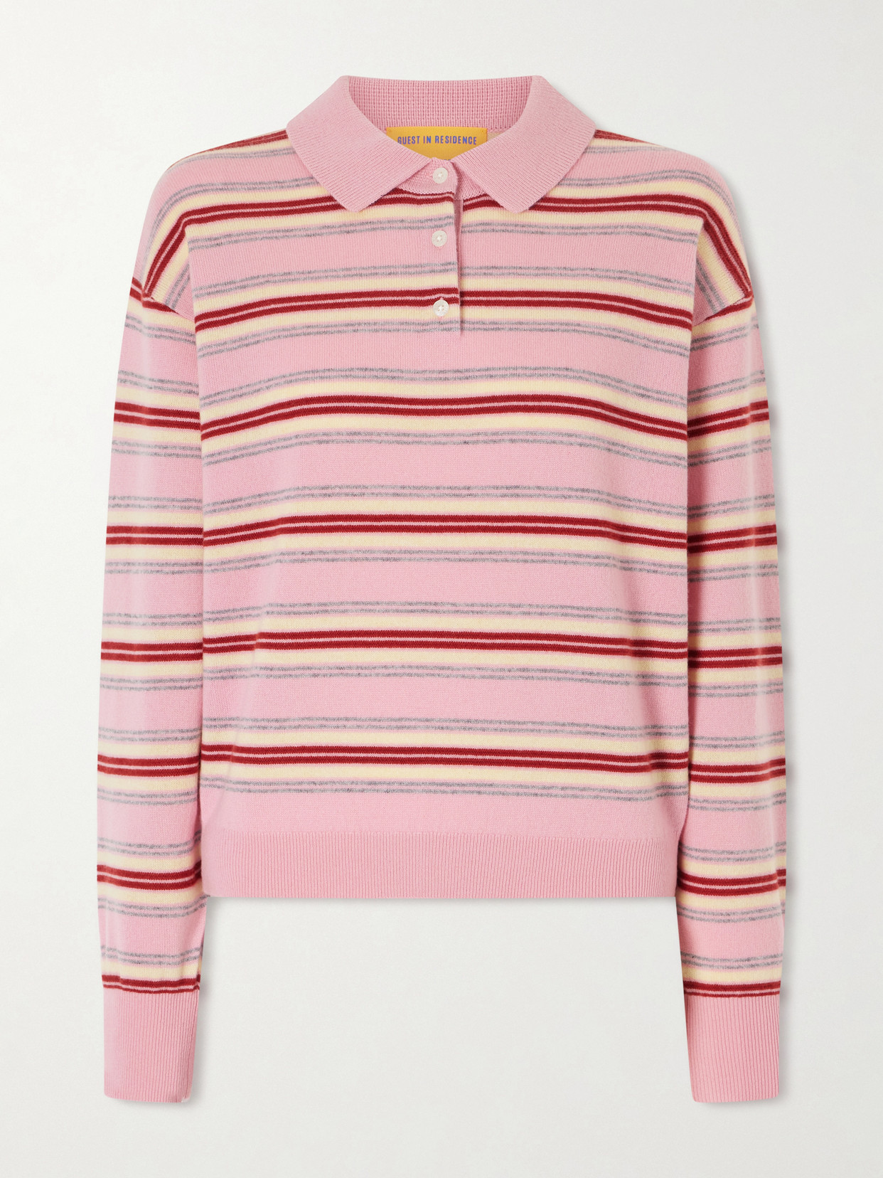 Guest In Residence Pink Striped Cashmere Knit Collegiate Stripe Polo Shirt In Multi