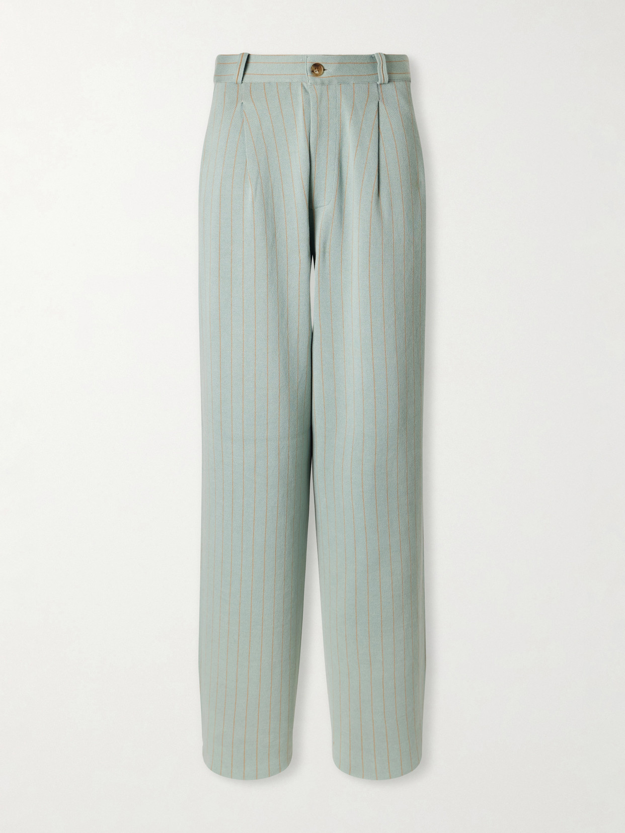 Guest In Residence Carpenter Pinstriped Cotton And Silk-blend Knit Straight-leg Pants In Green