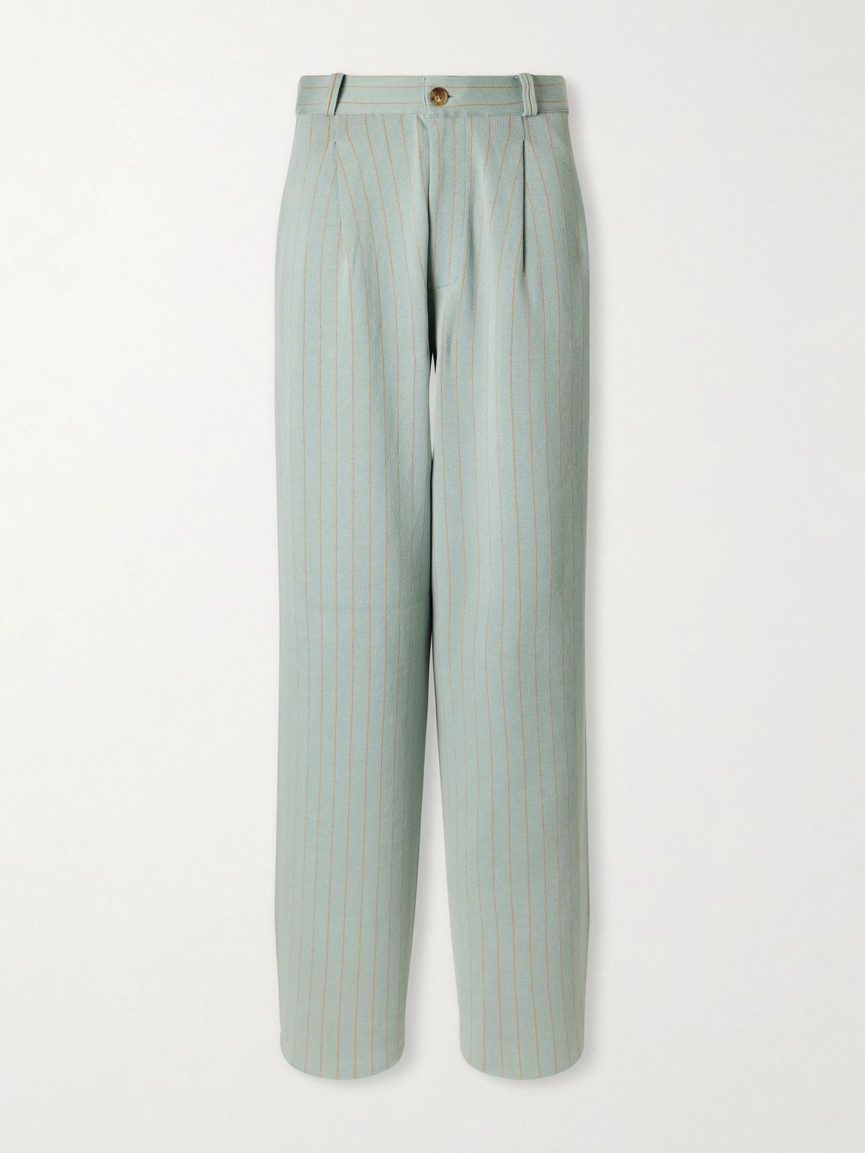 carpenter pinstriped cotton and silk blend knit straight leg pants