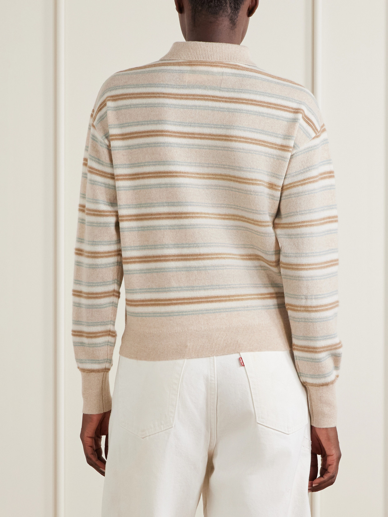 Collegiate Striped Cashmere Polo Sweater