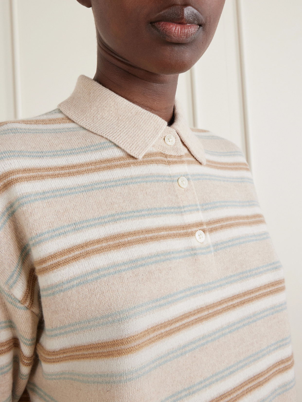 Collegiate Striped Cashmere Polo Sweater