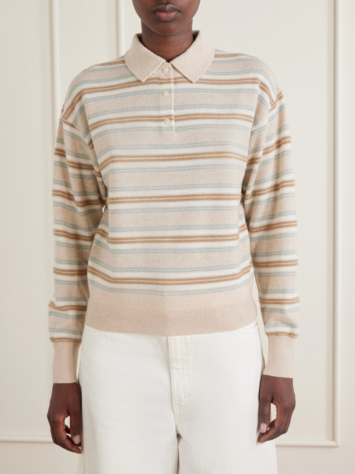 Collegiate Striped Cashmere Polo Sweater