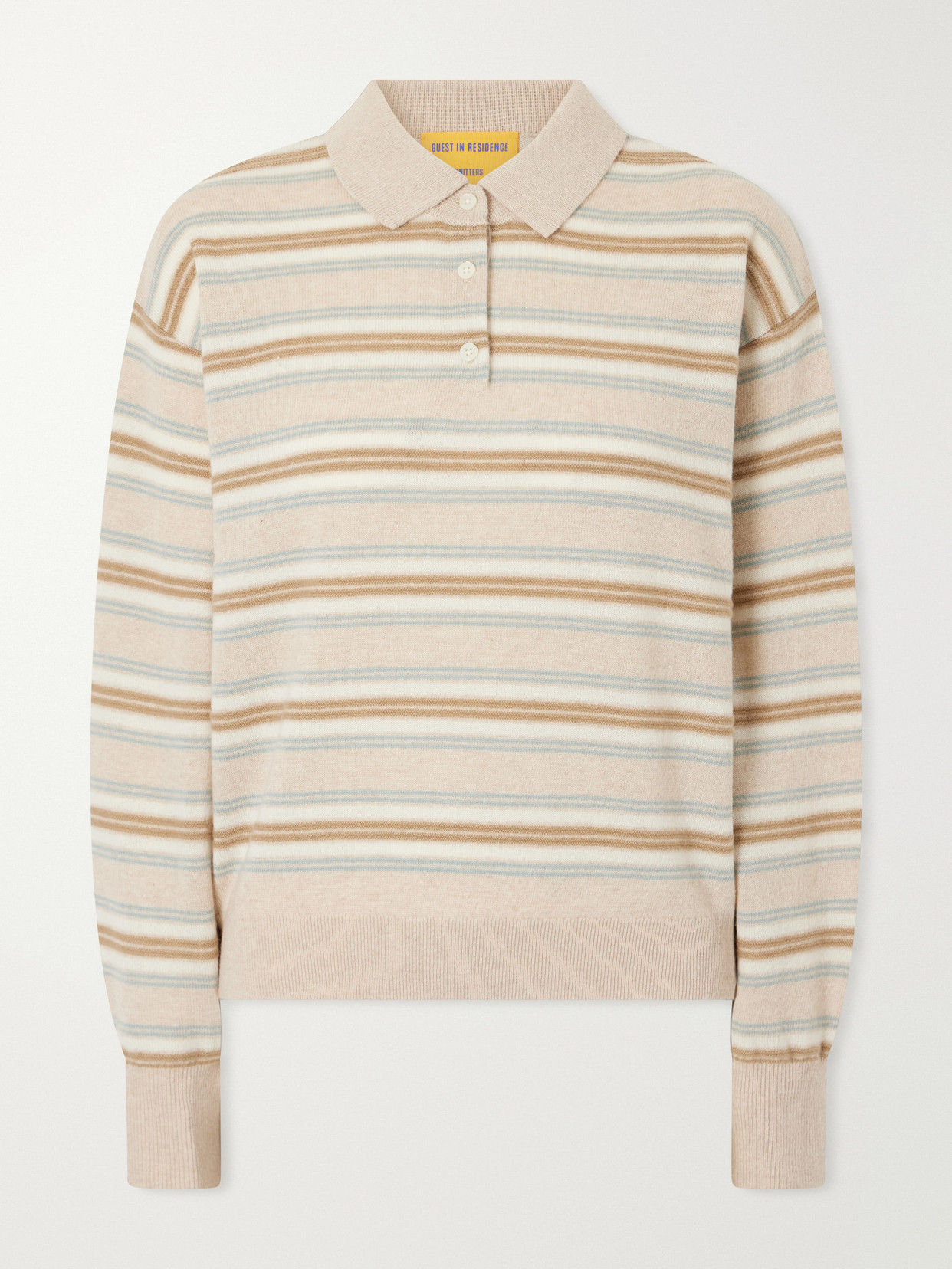 Guest In Residence - Collegiate Striped Cashmere Polo Sweater - Brown