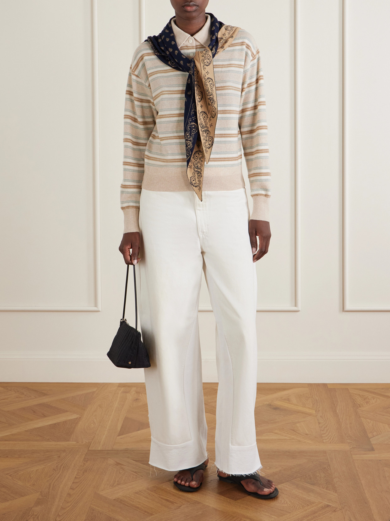 Collegiate Striped Cashmere Polo Sweater
