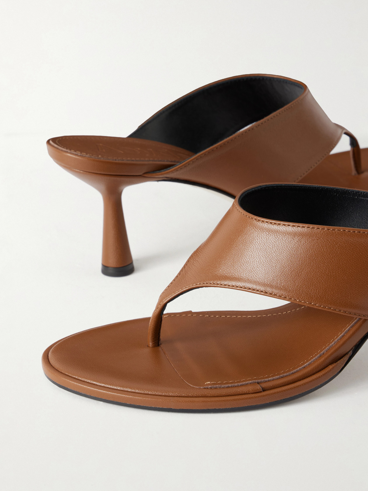 Aeyde Neutrals Refined Flared Heel Thong Sandals In Brown