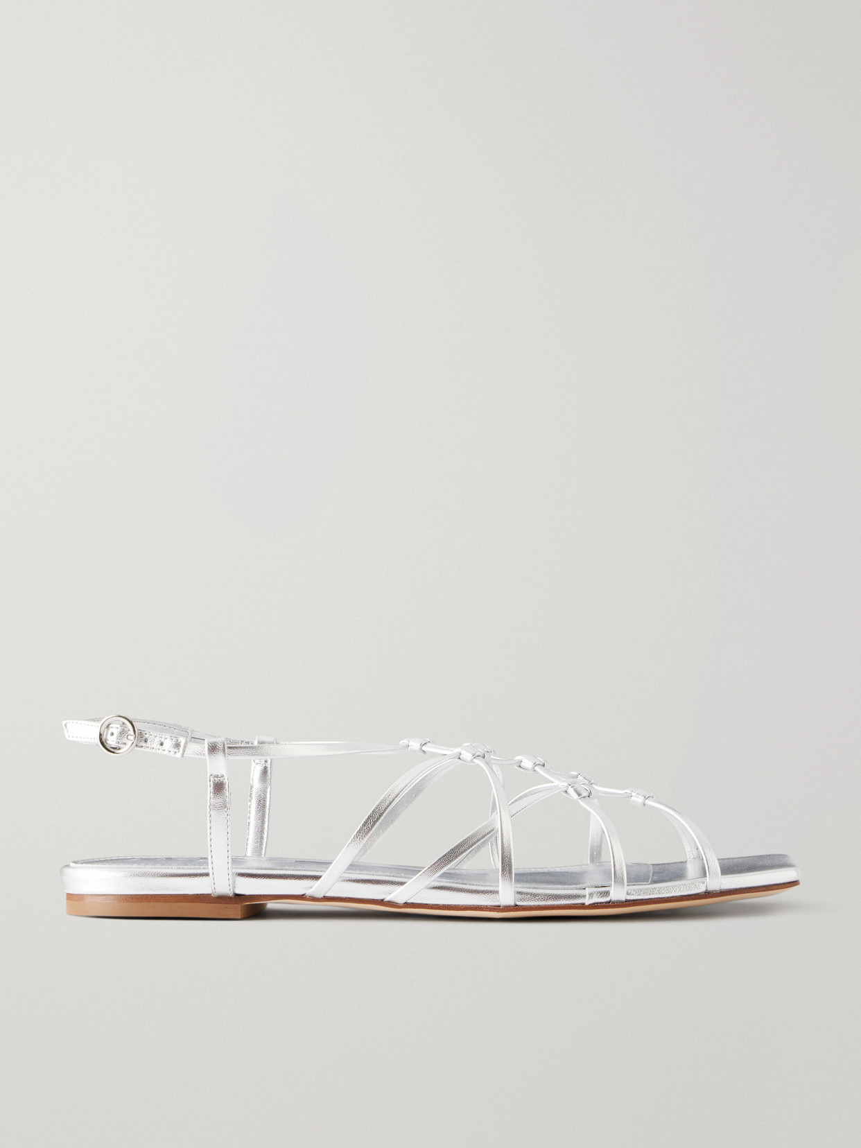 Aeyde Anisa Leather Flat Sandals In Silver