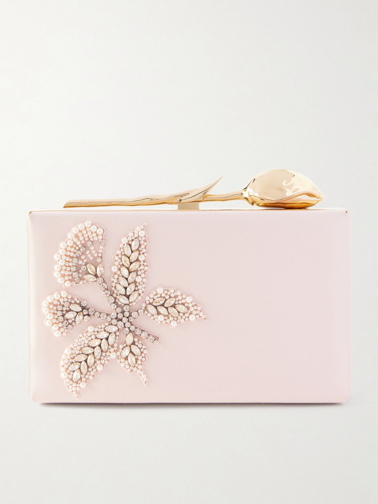 Bloom crystal-embellished satin clutch