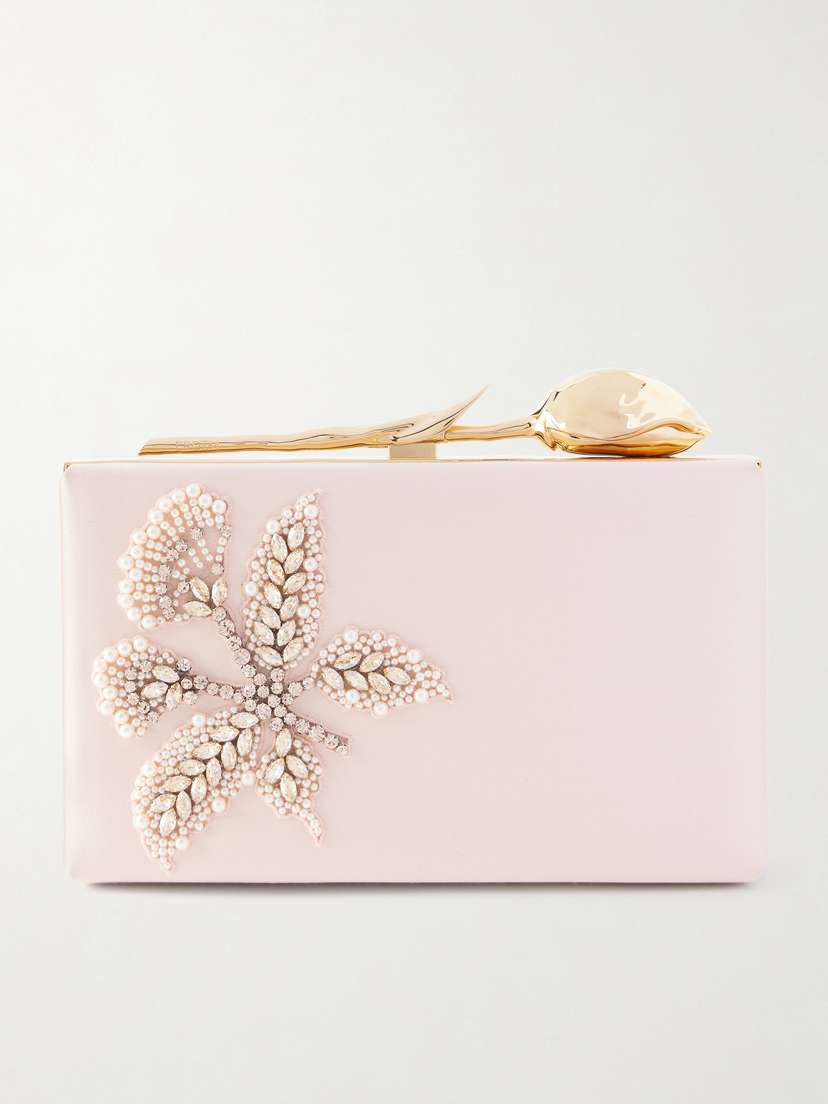 Erdem Bloom Crystal-embellished Satin Clutch
