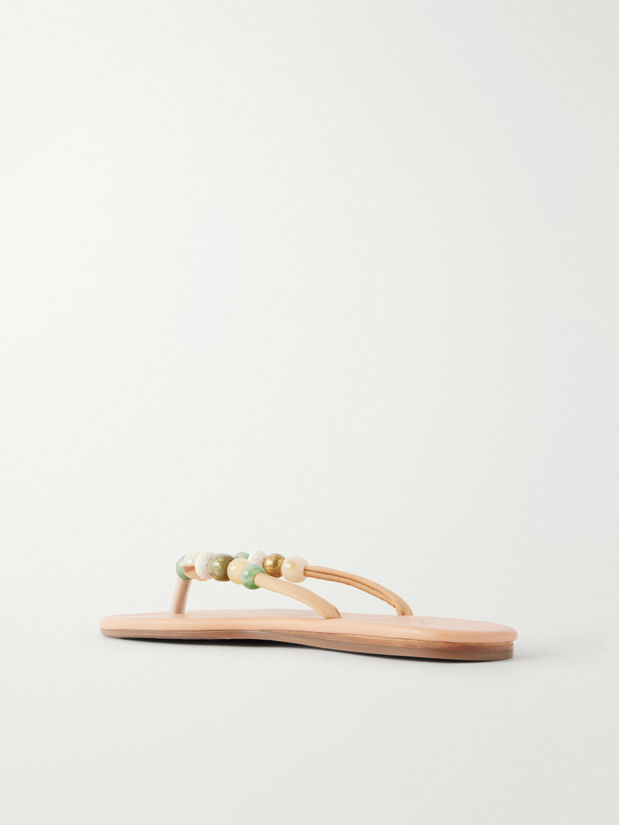 Saionara Bead-Embellished Leather Flip Flops