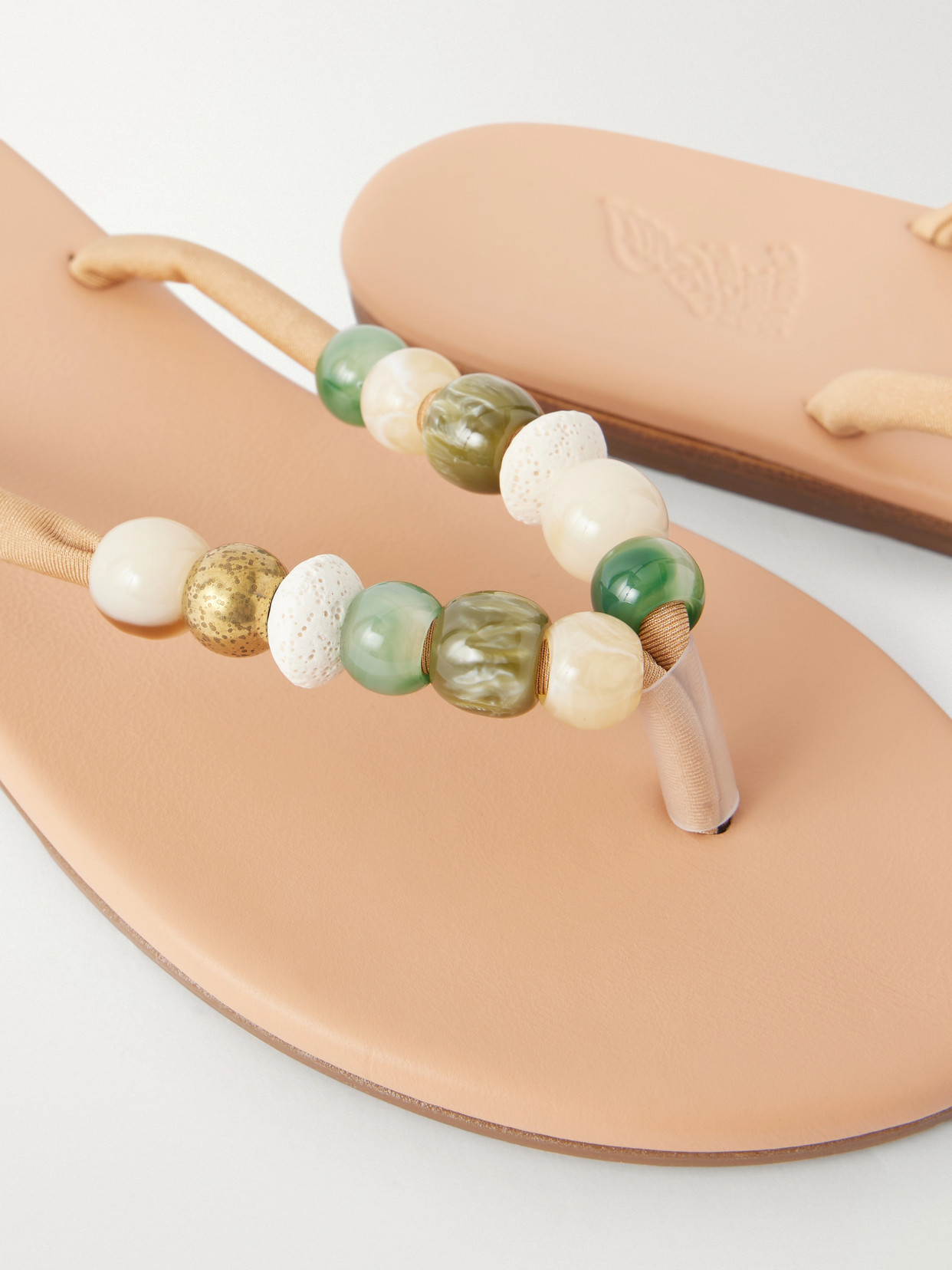Saionara Bead-Embellished Leather Flip Flops